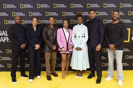 2024 TCA WINTER PRESS TOUR  - Damione Macedon, Gina Prince-Bythewood, Kelvin Harrison Jr.,  Weruche Opia, Jayme Lawson, Aaron Pierre, and Raphael Jackson Jr. from the “Genius: MLK/X” panel at the National Geographic presentation during the 2024 TCA Winter Press Tour at the Langham Huntington on February 8, 2024 in Pasadena, California. (National Geographic/PictureGroup)