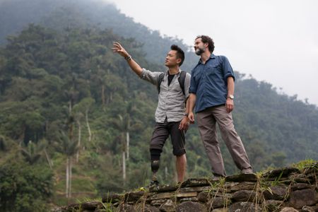 Ciudad Perdida, Colombia - (L) Dr. Albert Lin talking to archaeologist, Santigao Giraldo, on one of the main terraces of Ciudad Perdida. (Blakeway Productions/National Geographic)