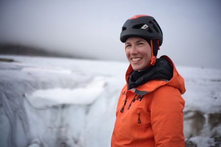 Heidi Sevestre on the glacier.  (photo credit: National Geographic/JJ Kelley)
