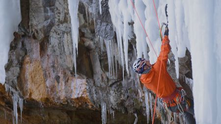 Will Gadd climbs Helmcken Falls.   (mandatory credit: Red Bull Media House)
