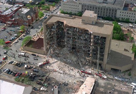 The north side of the Alfred P. Murrah Federal Building in Oklahoma City is pictured after an explosion that killed 168 people and injured hundreds. (The Associated Press)