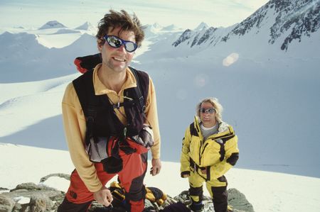 Alex Lowe (L) and Conrad Anker (R) on peak of Mt Evans, Ellsworth Mountains, Antarctica Austral. (Credit: Gordon Wiltsie)