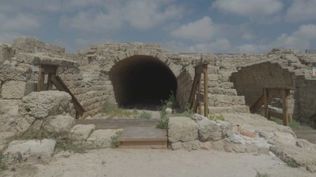 Ancient ship sheds are pictured in Caesarea, Israel. (Windfall Films)