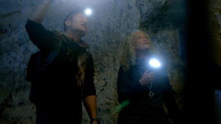 Acre, Israel - Albert Lin (L) with Edna J Stern in the Templar Tunnels. (National Geographic)