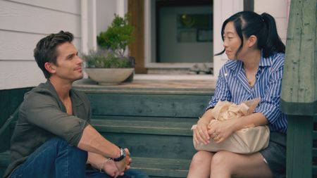 Antoni Porowski and Awkwafina talk after making kimchi. (National Geographic)