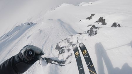 Point of view of Angel Collinson as she skis down a mountain in Alaska.  (mandatory credit:  Teton Gravity Research)