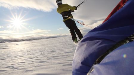 Sarah-McNair Landry Kite Skiing.   (photo credit: National Geographic /Sarah McNair-Landry)