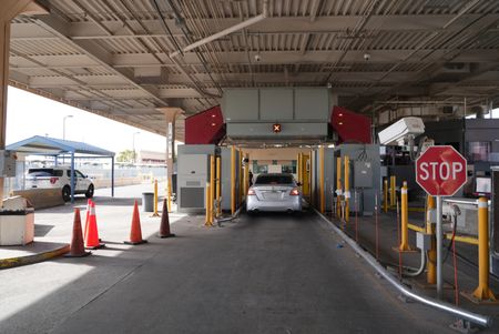 A traveler's vehicle drives through one of the Z-Portal machines at the El Paso border in El Paso, Texas. (National Geographic)