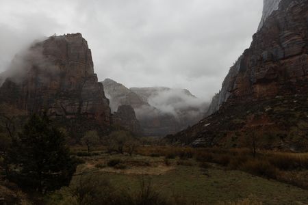 Fog settles in Zion's Virgin River Valley.  (National Geographic/Jake Hewitt)