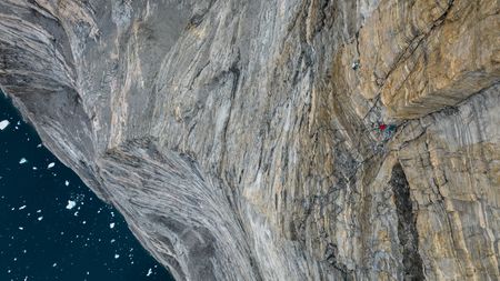 Alex Honnold and Hazel Findlay climb Ingmikortilaq.  (photo credit: National Geographic/Matt Pycroft)