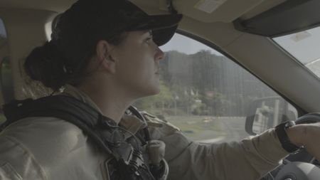 CBP AMO Agent Brittany chases a suspect vehicle who has been tracking them in St. Thomas, USVI. (Lucky 8 TV/Valery Lyman)