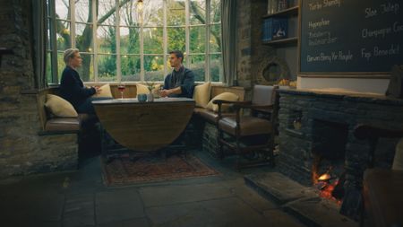 Florence Pugh and Antoni Porowski at the Black Swan having wine and tea. (National Geographic)