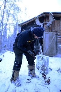 Chevie Roach cleans his traps before heading to set them on his trapline. (BBC Studios Reality Productions, LLC/Isaiah Branch - Boyle)