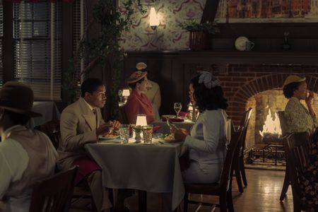 Martin Luther King Jr., played by Kelvin Harrison Jr., and Coretta, played by Weruche Opia, go on a first date in GENIUS: MLK/X. (National Geographic/Richard DuCree)