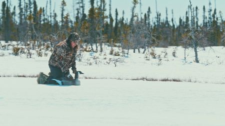 Emilie sets up a decoy goose. (Blue Ant Media)