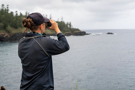 Lauren Meyer surveying Headstone Bay. (National Geographic/Sophy Crane)