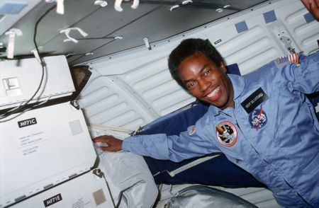 Astronaut Guion Bluford onboard STS-8. (credit: NASA)