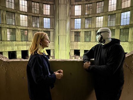 Mariana van Zeller interviews an ex-cop at Ponte Towers. (National Geographic for Disney)