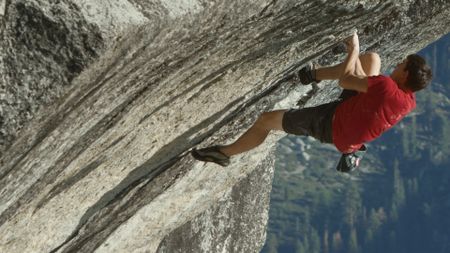 Alex Honnold free soloing "Heaven" in Yosemite National Park.   (photo credit: National Geographic)