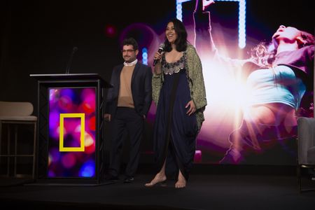 2024 TCA WINTER PRESS TOUR  - Joe Lewis and Smriti Mundhra from the “Legends” panel at the National Geographic presentation during the 2024 TCA Winter Press Tour at the Langham Huntington on February 8, 2024 in Pasadena, California. (National Geographic/PictureGroup)