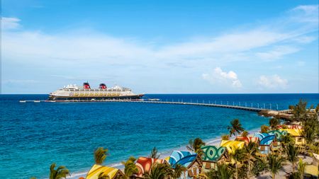 The Disney Magic, part of the Disney Cruise Line, is seen off Lookout Cay at Lighthouse Point in the Bahamas. (Disney/Steven Diaz)