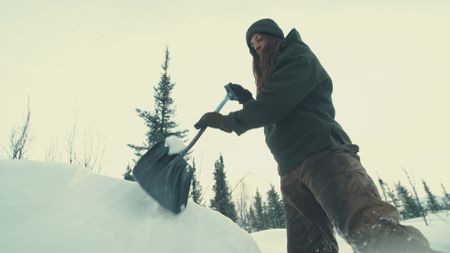 Margot shovels her way out of the snow. (Blue Ant Media/Tara Elwood)