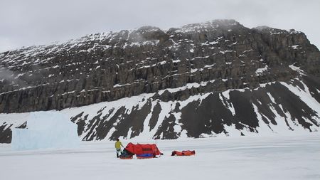 Sarah-McNair Landry & Erik McNair-Landry set up camp towards the end of their trip across the Northwest Passage.  (photo credit: National Geographic /Sarah McNair-Landry)