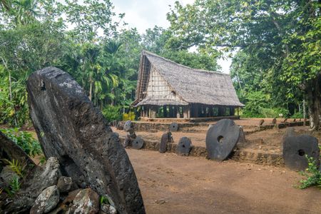 Massive stone disks found on a tropical Micronesian island in the Pacific Ocean reveal a unique trading system. (Credit: Robert Poole)