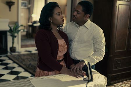 Coretta, played by Weruche Opia, and Martin, played by Kelvin Harrison Jr., share a tense moment in GENIUS: MLK/X. (National Geographic/Richard DuCree)