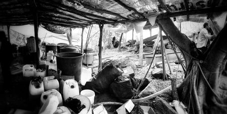 Sinaloa meth lab tent complex barrels. (Nick Quested)