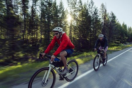 Alex Honnold and Tommy Caldwell ride on during the Devils Thumb expedition that included biking, hiking, sailing and climbing. They rode just shy of 2,300 and the expedition took 55 days.   (National Geographic/Taylor Shaffer)