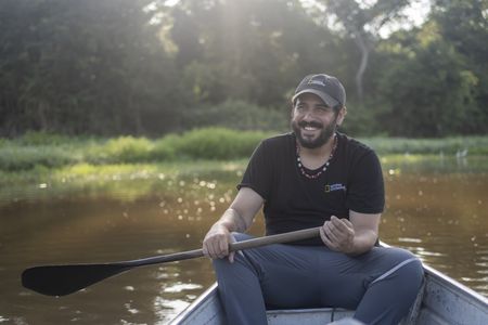 Portrait of National Geographic Explorer João Campos-Silva near the Lago Serrado community on the Juruá River, a tributary of the Amazon. (credit: National Geographic/André Dib)