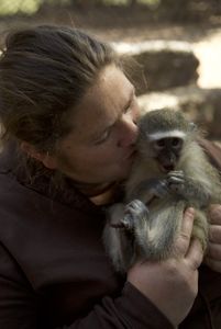 Belinda kissing a vervet monkey. (Big Wave Productions)