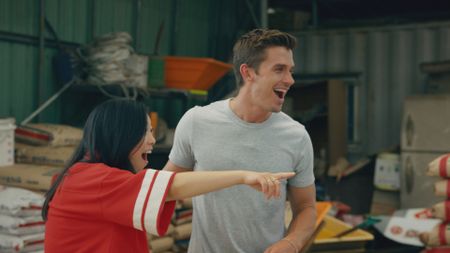 Awkwafina and Antoni Porowski at Cheongdom Farm. (National Geographic)