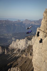 Espen Fadnes and Amber Forte wingsuit off a cliff in Chamonix, France. (Photo credit: Reel Peak Films)