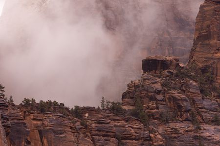 Fog settles in Zion's Virgin River Valley. (National Geographic/Jake Hewitt)