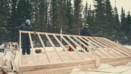 Emilie and Gilbert make great headway on their family cabin by putting up the walls. (Blue Ant Media/Tara Elwood)