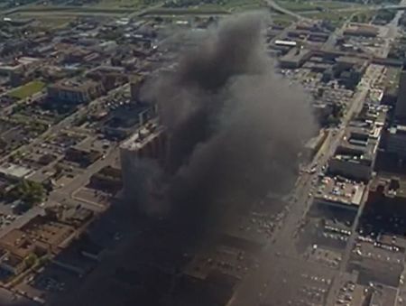 News 9's chopper gets the first views of the scale of destruction at the Alfred P. Murrah Federal Building on April 19, 1995, in Oklahoma City, Okla. (News9 Oklahoma City)