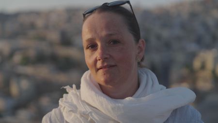 Katharina Schmidt poses for a portrait at the excavation site in Amman, Jordan. (Windfall Films/Alex Collinge)