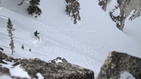 Jimmy Chin skis down a mountain in the Teton range, Wyoming.  (credit: Teton Gravity Research)