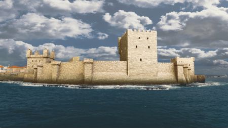 CGI recreation of the ancient fortress of Acre, Israel, viewed from the sea. (National Geographic)