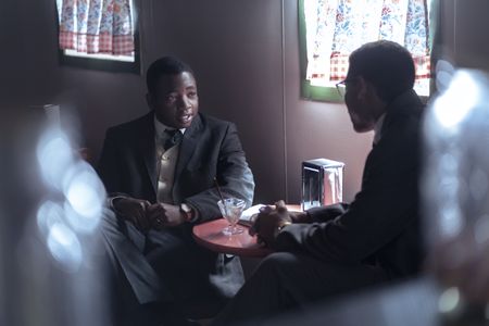 John Lewis, played by Ja'Quan Monroe-Henderson, meets with Malcolm X, played by Aaron Pierre, in GENIUS: MLK/X. (National Geographic/Richard DuCree)