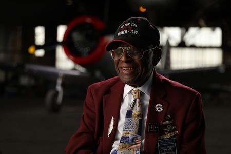 Tuskegee Airman LT. COL. (RET) James H. Harvey sits for an interview at The Tuskegee Airmen National Museum in Detroit. (National Geographic/Rob Lyall)