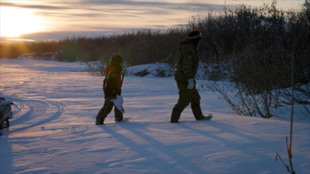 Chip Hailstone and his Grandson, Wade Kelly hunt ptarmigan. (BBC Studios/Dwayne Fowler)