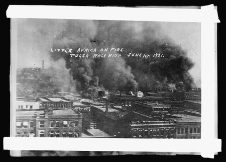 An archival image shows some of the destruction caused during the 1921 Tulsa Race Massacre. (Library of Congress)