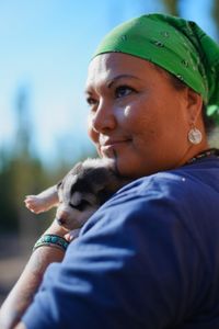 Jody Potts-Joseph with her puppies. (National Geographic/Ashton Hurlburt)