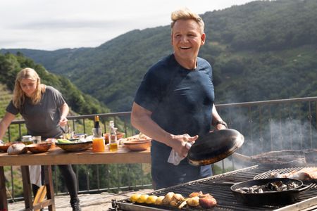 Gordon Ramsay at the final cook with daughter Tilly in the background. (National Geographic/Justin Mandel)