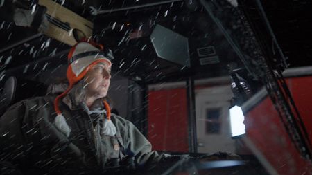 Sue Aikens travels early morning to the Arctic Ocean across the tundra in her al terrain vehicle. (BBC Studios/Michael Cheeseman)