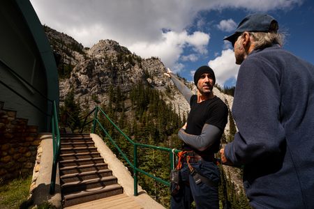 Joseph Fiennes and Sir Ranulph explore the Via Ferrata in British Columbia, Canada. Fiennes at the Via Ferrata, British Columbia, Canada. Amidst mountains and whale watching, Sir Ranulph Fiennes and his cousin Joseph Fiennes reflect on Ran’s epic life and his new challenge of life with Parkinson’s. (National Geographic)