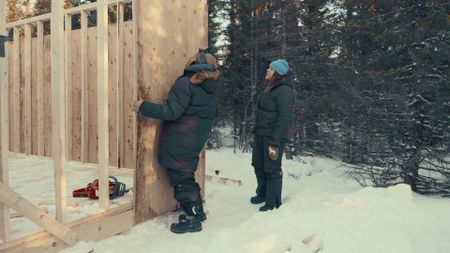 Emilie and Gilbert make great headway on their family cabin by putting up the walls. (Blue Ant Media/Tara Elwood)